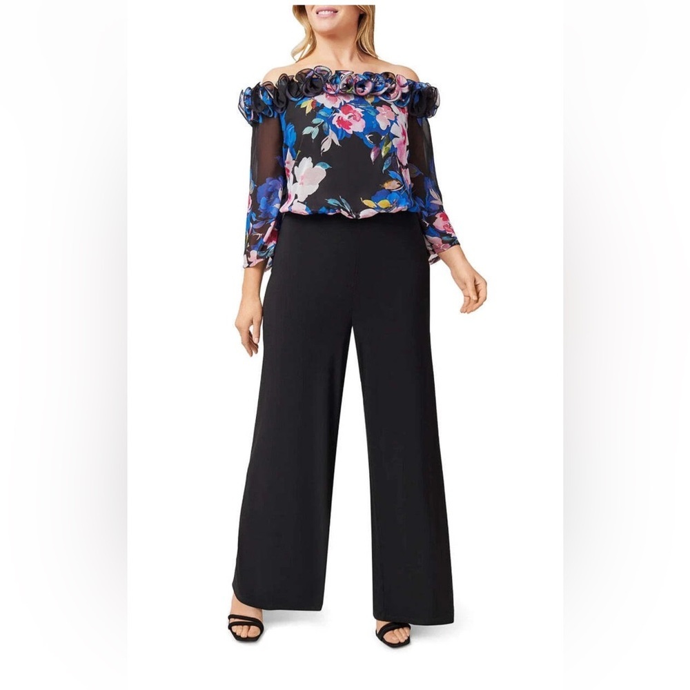 Adrianna Papell Off Shoulder Ruffled Neck 3/4 Sleeve Floral Print, size 24W